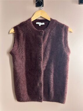 Melissa Nepton Button Front Sweater Vest - burgundy-S